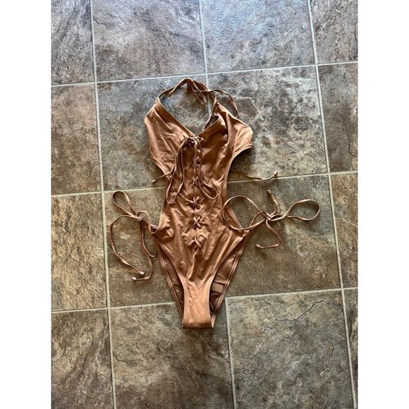 Skims Signature Swim Lace Up Monokini Almond Size XL - Picture 5 of 12